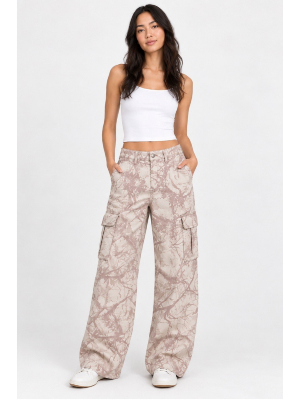 Refrain Los Angeles Cargo Jeans 11/30 Camo Wide Leg Baggy NWT J1495-WL